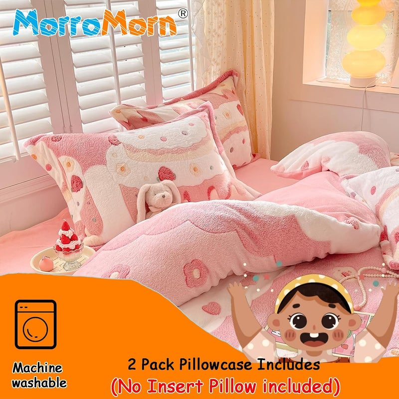 MorroMorn Decorative Pillows Covers Pink Kawaii, 2 Packs Plush Pillow Cases Standard Size, Soft Furry Throw Pillowcase Cushion Shams with Zipper Closure Girls Room Decor (Cream Cake, Standard) - Image 5