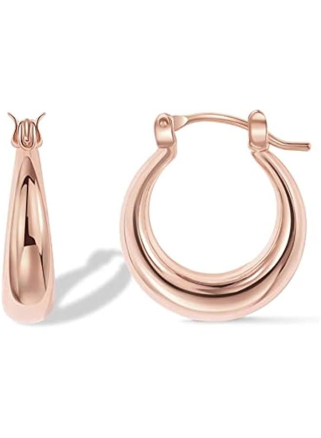 PAVOI 14K Gold Plated Sterling Silver Posts Oval Chunky Hoop Earrings for Women - Trendy Statement Thick Gold Hoops - Lightweight Dangle Earrings  - Image 1