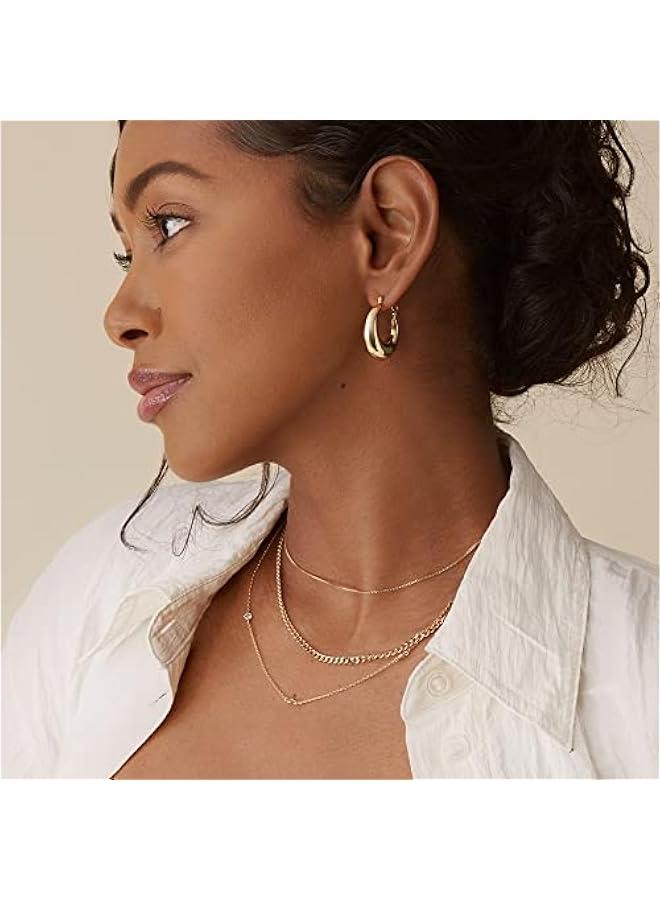 PAVOI 14K Gold Plated Sterling Silver Posts Oval Chunky Hoop Earrings for Women - Trendy Statement Thick Gold Hoops - Lightweight Dangle Earrings  - Image 2