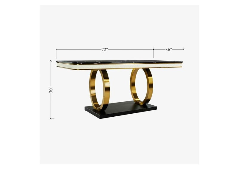 PAAM WOOD PAAM WOOD 6Seater Dining Table with Marble Top and PVC Golden Wooden Base Includes 6 Fabric Upholstered Chairs  - Image 5