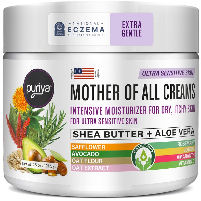 Puriya National Eczema Association Accepted Cream 4.5 oz, Dry Itchy Skin Relief, Colloidal Oatmeal Lotion, For Kids, Adults, Face, Hands, Mother of All Creams, Plant-Based Hydration,No Fragrance Added - Image 1