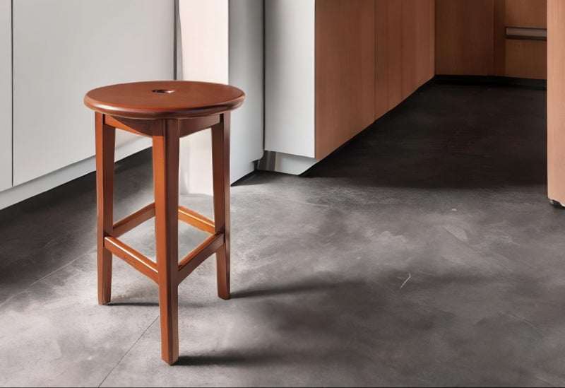 Kitchen and Bar Chairs Brown Beech Wood Painted Backless Durable Elegant Round Seat Height 70cm - Image 4