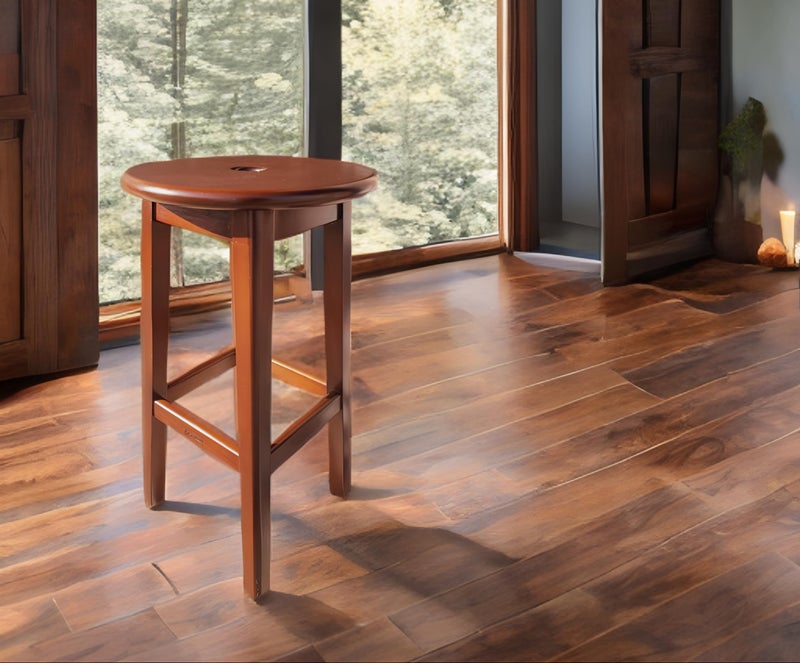 Kitchen and Bar Chairs Brown Beech Wood Painted Backless Durable Elegant Round Seat Height 70cm - Image 3