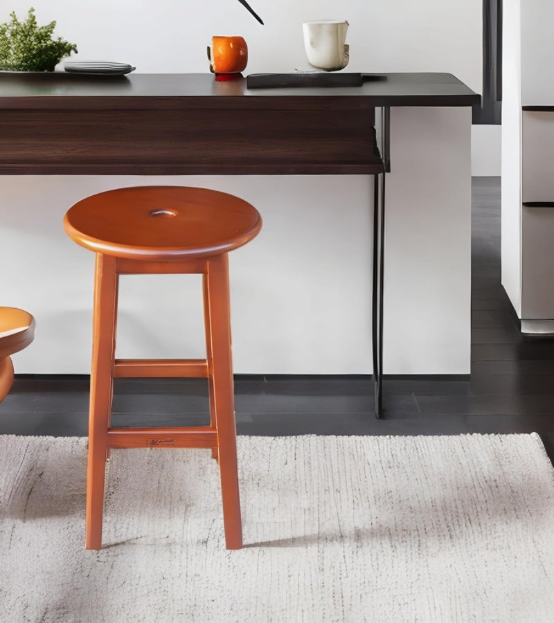 Kitchen and Bar Chairs Brown Beech Wood Painted Backless Durable Elegant Round Seat Height 70cm - Image 2