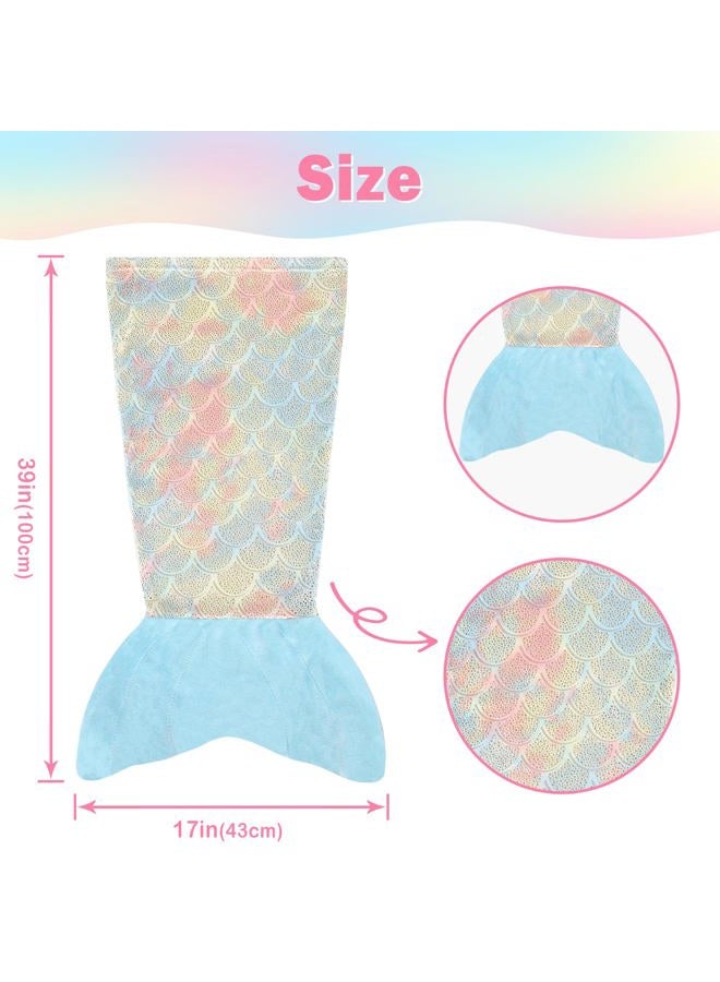 Softan Kids Mermaid Tail Blanket, Girls Toddlers Mermaid Toys, Child Mermaid Blanket with Rainbow Ombre Glittering Fish Scale Design, Little Mermaid Gifts for Girls - 17" x 39" Plush Flannel Fleece - Image 2