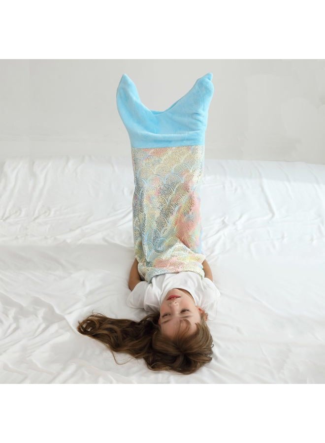 Softan Kids Mermaid Tail Blanket, Girls Toddlers Mermaid Toys, Child Mermaid Blanket with Rainbow Ombre Glittering Fish Scale Design, Little Mermaid Gifts for Girls - 17" x 39" Plush Flannel Fleece - Image 4