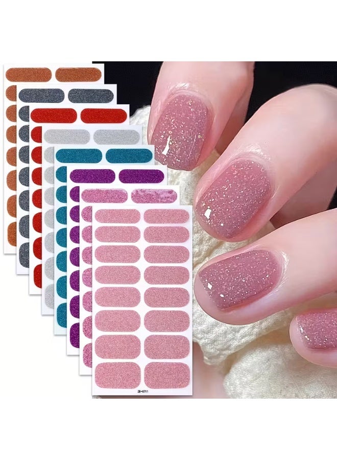 Goolsky 8 Sheets Nail Full Wraps Nail Polish Strips, Pink Nail Glitter Self-Adhesive Gel Nail Stickers, Suitable for Women's Home DIY Self-use Nail Art Supplies Nail Art Kit - Image 1