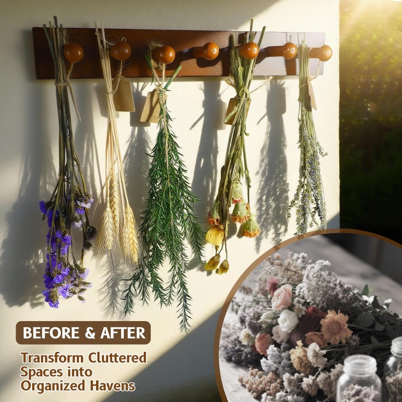 Tnstbiee Rustic Hanging Herb Drying Rackâ€“Space-Saving Design Holds 7 Bouquets,Fits Window,Door Kitchen Areas-Great for Kitchen Witches Herb Display-Unique Gift for Gardening Enthusiasts-Wall Art DÃ©cor - Image 4