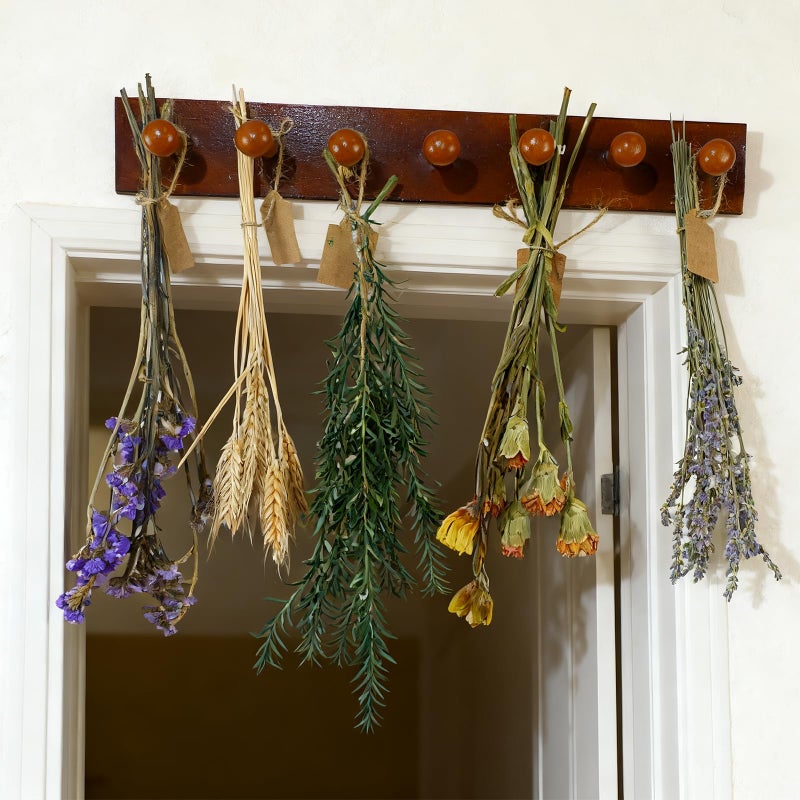 Tnstbiee Rustic Hanging Herb Drying Rackâ€“Space-Saving Design Holds 7 Bouquets,Fits Window,Door Kitchen Areas-Great for Kitchen Witches Herb Display-Unique Gift for Gardening Enthusiasts-Wall Art DÃ©cor - Image 1