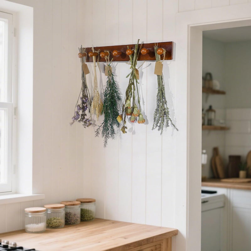 Tnstbiee Rustic Hanging Herb Drying Rackâ€“Space-Saving Design Holds 7 Bouquets,Fits Window,Door Kitchen Areas-Great for Kitchen Witches Herb Display-Unique Gift for Gardening Enthusiasts-Wall Art DÃ©cor - Image 2