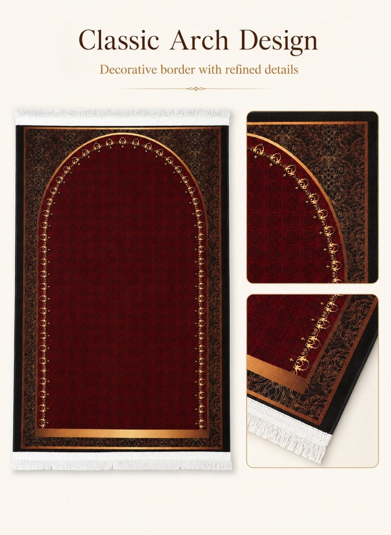 Rich Life Luxury Muslim Prayer Mat with Classic Arch Design, Soft Islamic Prayer Rug with Tassel Fringe, Foldable Namaz/Salah Mat for Home, Mosque, Ramadan, Eid Gift & Travel - Image 4