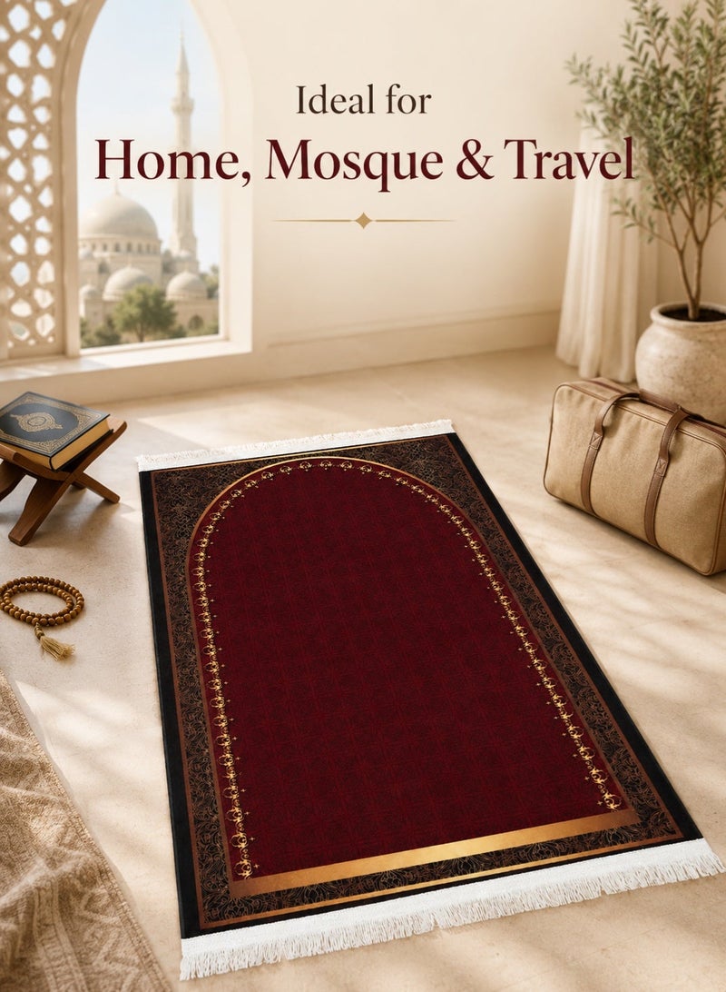 Rich Life Luxury Muslim Prayer Mat with Classic Arch Design, Soft Islamic Prayer Rug with Tassel Fringe, Foldable Namaz/Salah Mat for Home, Mosque, Ramadan, Eid Gift & Travel - Image 3