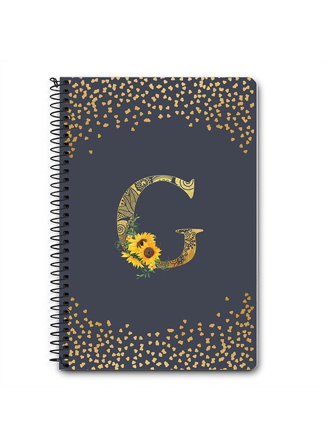 Stylizedd - Designer A5 Spiral Notebook Memo Notepad Journal - Custom Monogram Initial Letter Mandala Floral Pattern Alphabet - G - Grey - Image 1