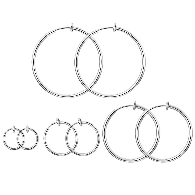 CCBFY Stainless Steel 4 Pairs Set Clip On Hoop Earrings for Women Men Non Pierced Earrings Silver Set - Image 1