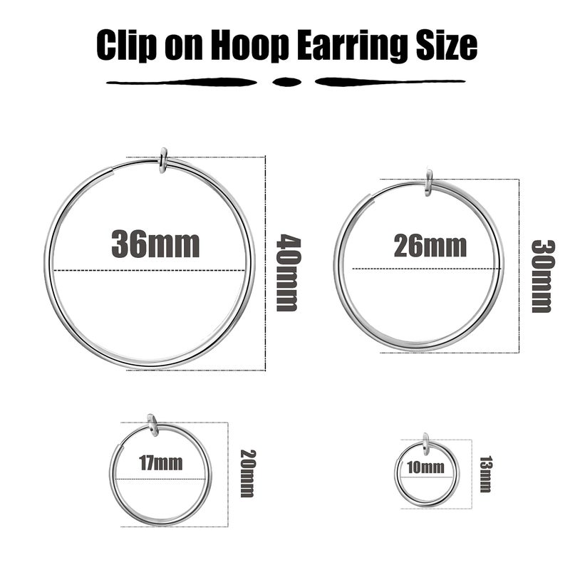 CCBFY Stainless Steel 4 Pairs Set Clip On Hoop Earrings for Women Men Non Pierced Earrings Silver Set - Image 4
