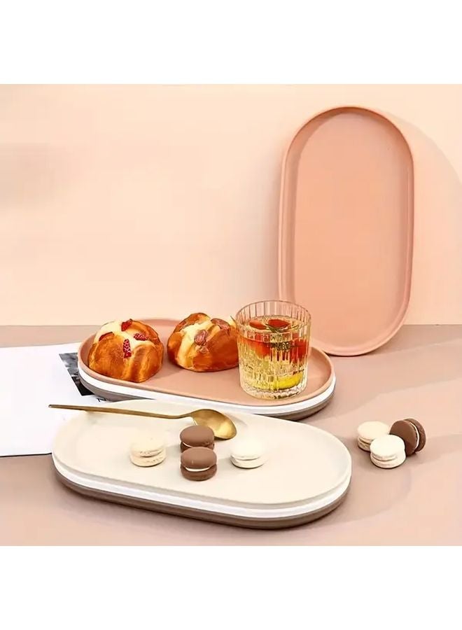 Pure White Oval Serving Tray Durable Plastic for Breakfast Fruits Desserts Coffee - Image 1