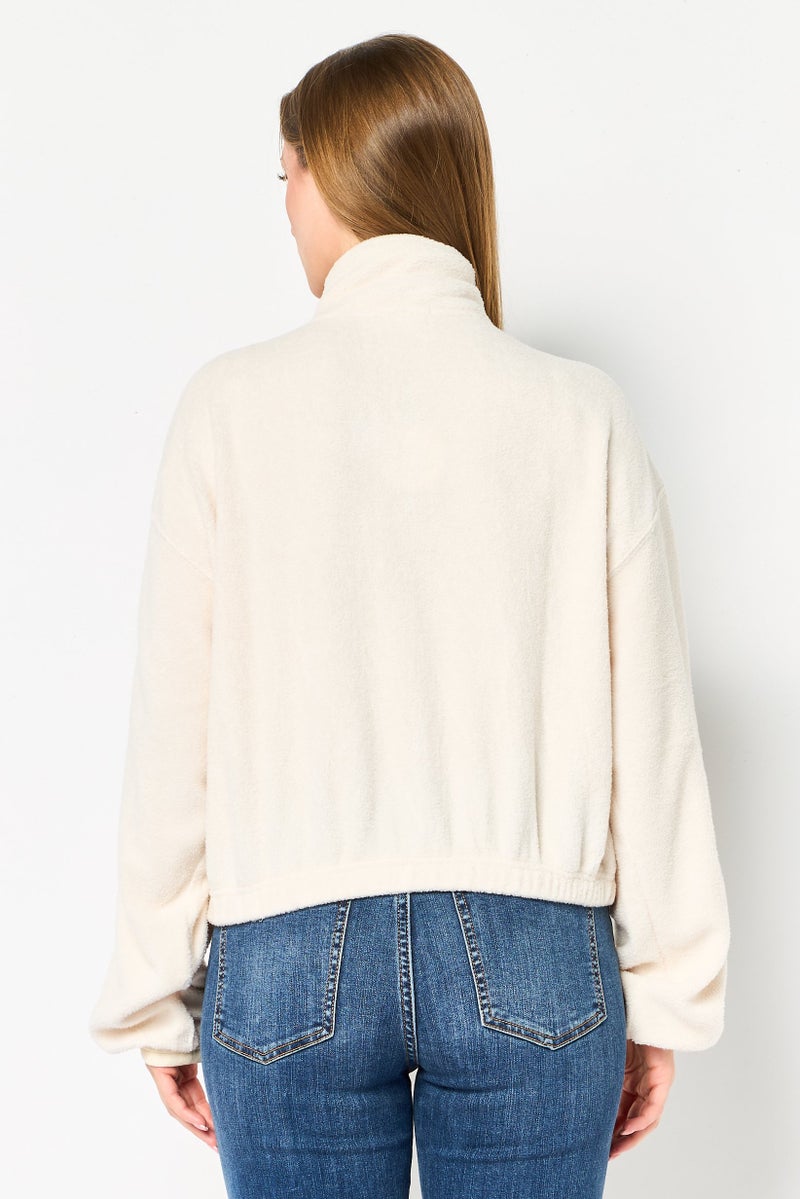 NIA Women High Neck  Solid Sweater, Cream - Image 4