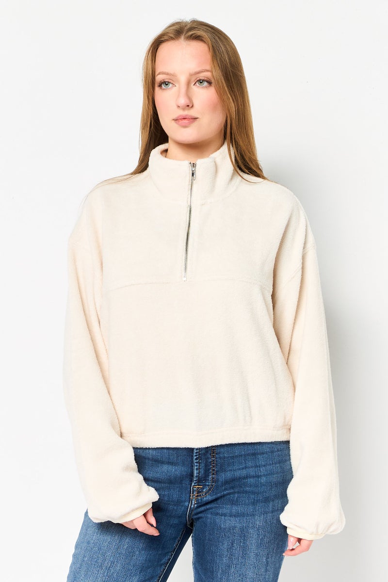 NIA Women High Neck  Solid Sweater, Cream - Image 1