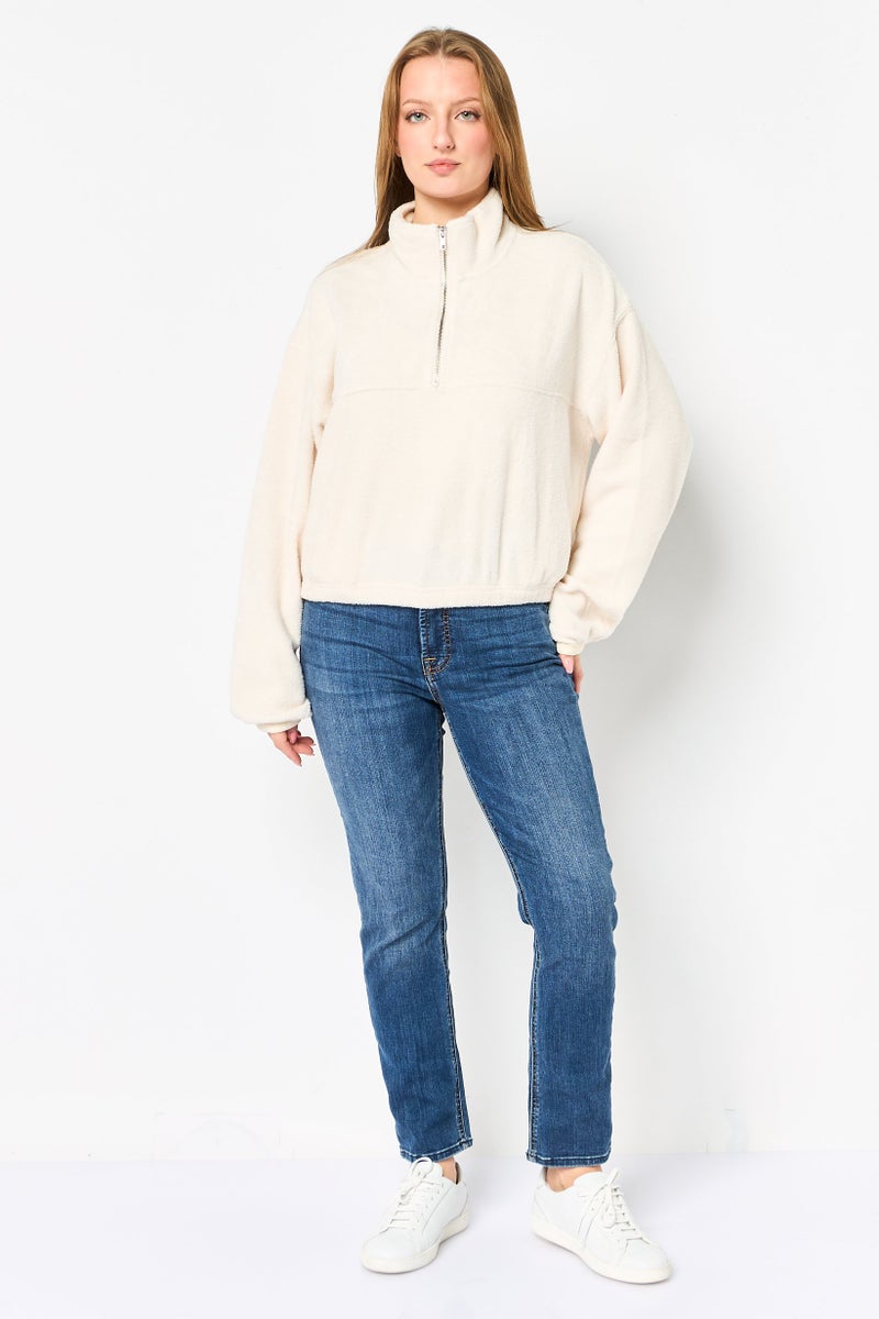 NIA Women High Neck  Solid Sweater, Cream - Image 3