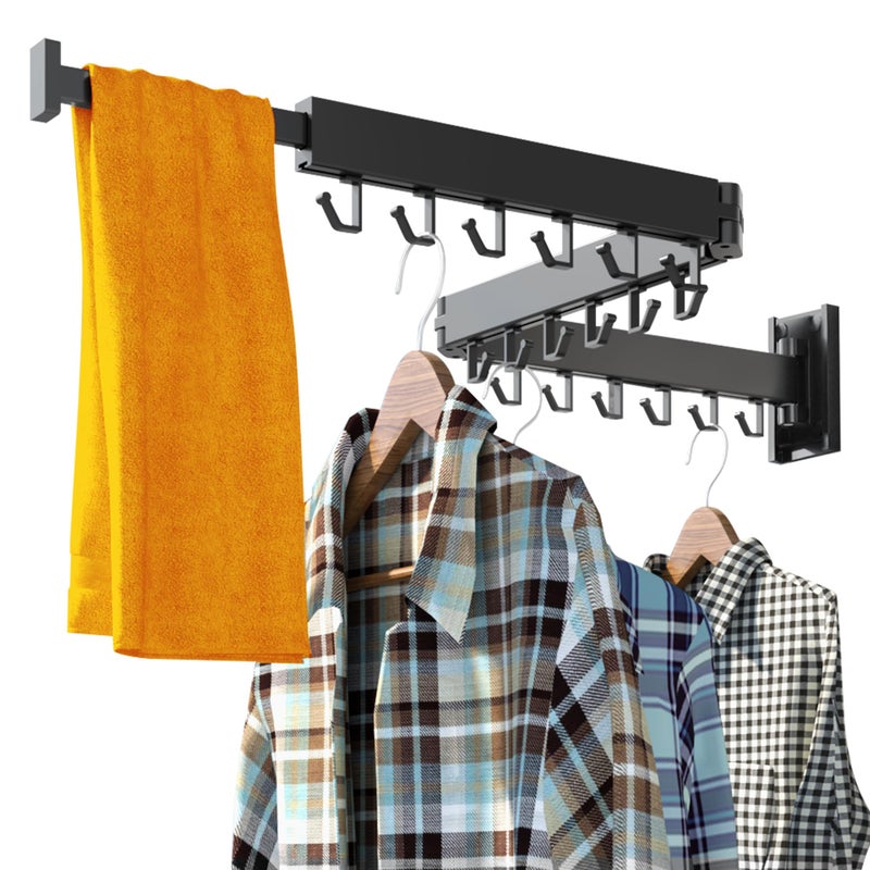 HEILAIYI Clothes Drying Rack for Laundry,Wall Mounted Clothes Hanger Rack,Folding,Retractable,Collapsible(J Shape Hooks) - Image 1