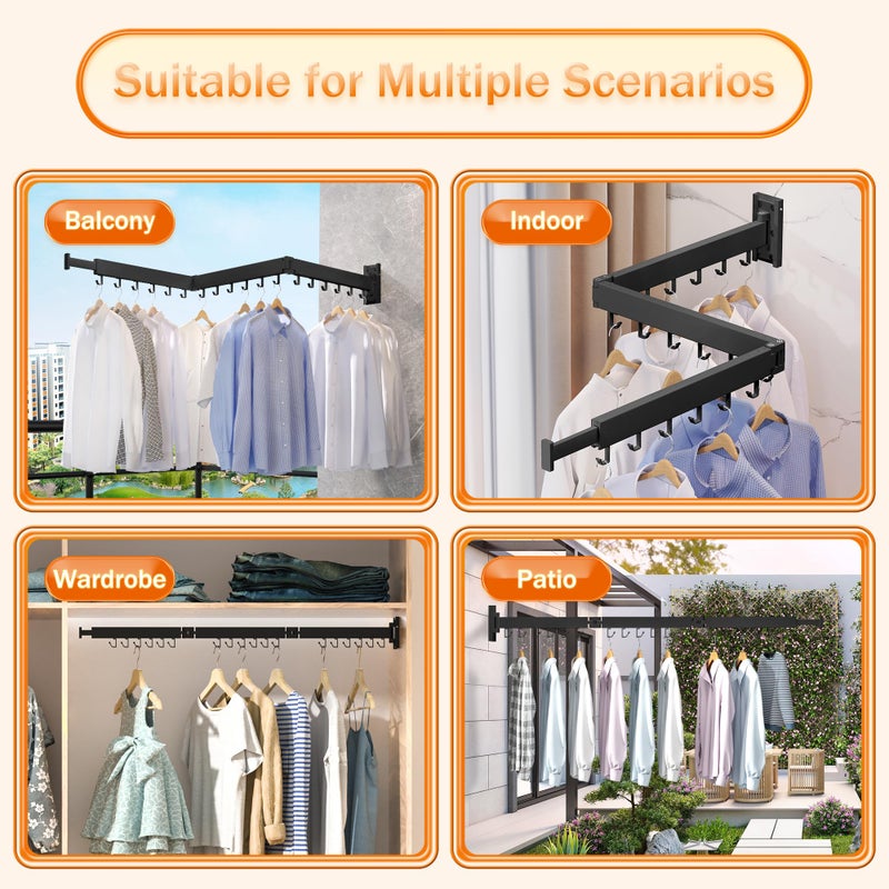 HEILAIYI Clothes Drying Rack for Laundry,Wall Mounted Clothes Hanger Rack,Folding,Retractable,Collapsible(J Shape Hooks) - Image 4