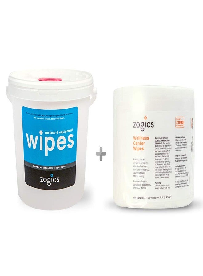 Zogics Wellness Center Heavy Duty Gym Equipment and Surface Cleaning Wipes (1,150 Wipes) + Reusable Wipe Bucket Dispenser - Image 1