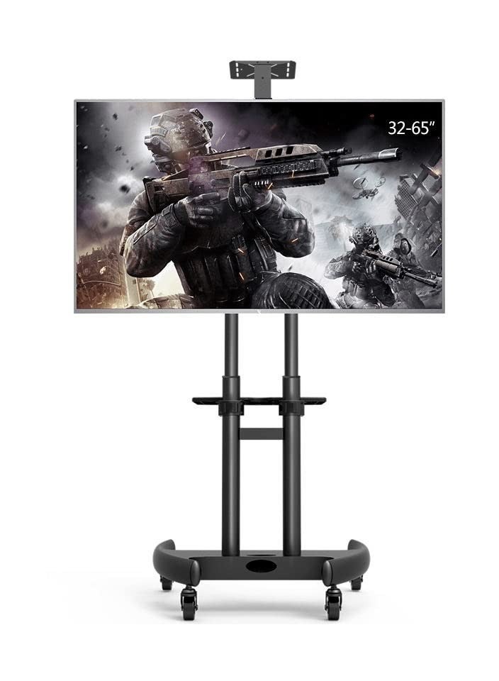 Mobile TV Stand with Wheels Rolling TV Stand for 32-65 Inch LED LCD Flat or Curved Screen TVs up to 40Kg - Height Adjustable TV Cart with Shelves - Portable TV Stand. - Image 1