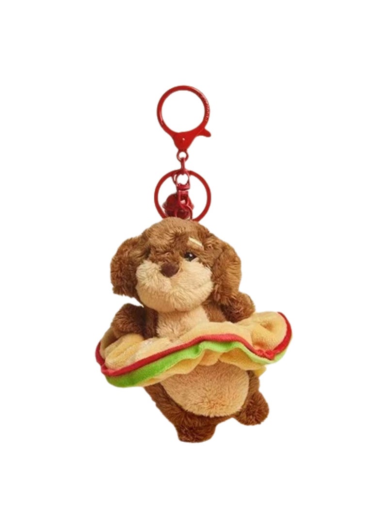 Cute Puppy Plush Pendant, Niche Hamburger Sausage Dog Plush Keychain, Creative Bag Decoration Pendant (Hamburger Hair Ring)  - Image 1