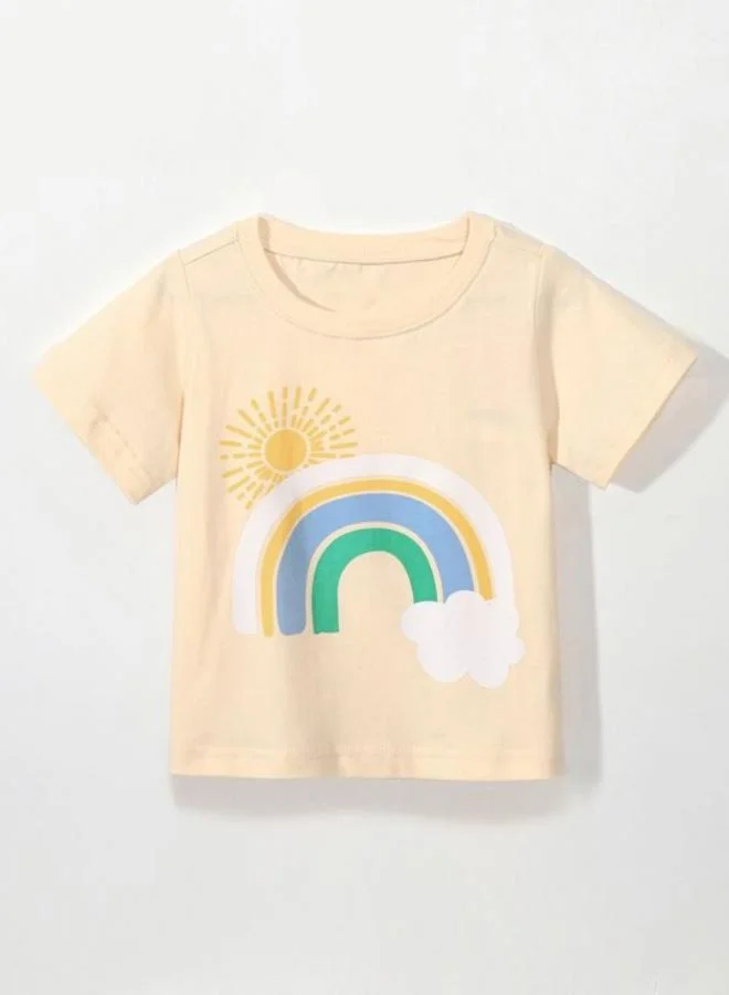 YUNIQEE Peach Printed Short Sleeve Crew Neck T-Shirt