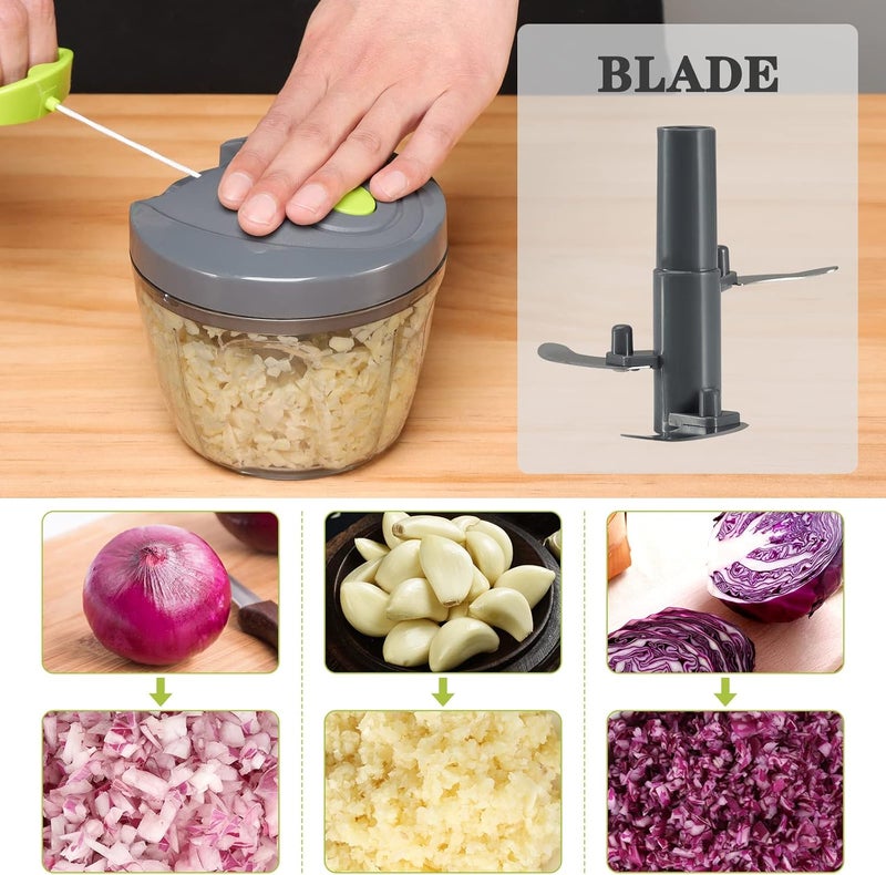 Cambom Food Chopper Vegetable Cutter, Chopper Hand String Vegetable Chopper Onions Cutter for Vegetable Fruits Nuts Durable BPA Free Food Safe Material 650ML（Gray） - Image 2