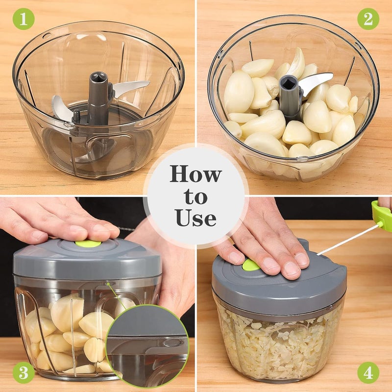 Cambom Food Chopper Vegetable Cutter, Chopper Hand String Vegetable Chopper Onions Cutter for Vegetable Fruits Nuts Durable BPA Free Food Safe Material 650ML（Gray） - Image 4