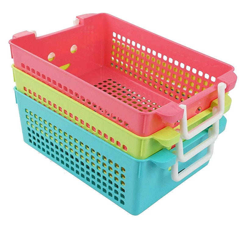 Ggbin Plastic Storage Basket with Handles, Set of 3, 12"L x 8"W x 4"H