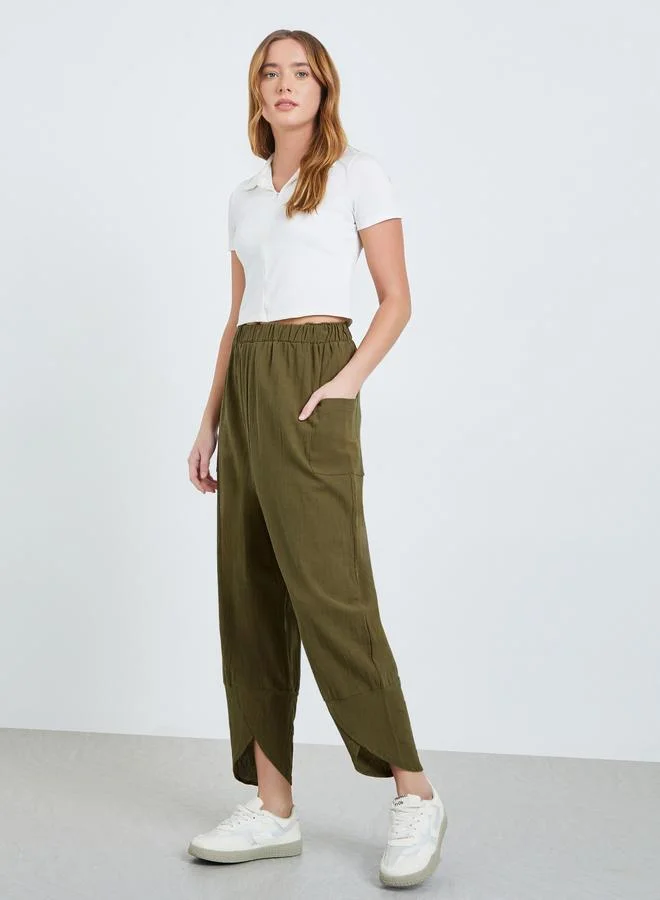 Take Two Khaki Tapered Trousers with Pockets