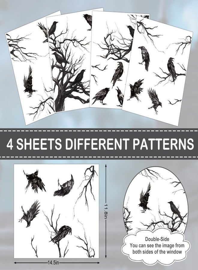 JarThenaAMCS ملصقات نوافذ لاصقة من JarThenaAMCS بتصميم غراب الهالوين، غراب أسود، طيور، أغصان، ملصقات نوافذ قوطية مزدوجة الجوانب قابلة لإعادة الاستخدام لتزيين الحفلات والمنازل والمكاتب والفصول الدراسية، 4 أوراق - Image 4