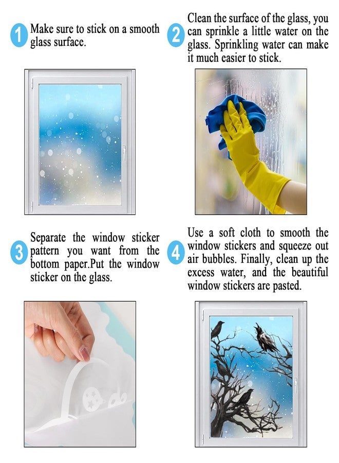 JarThenaAMCS ملصقات نوافذ لاصقة من JarThenaAMCS بتصميم غراب الهالوين، غراب أسود، طيور، أغصان، ملصقات نوافذ قوطية مزدوجة الجوانب قابلة لإعادة الاستخدام لتزيين الحفلات والمنازل والمكاتب والفصول الدراسية، 4 أوراق - Image 5