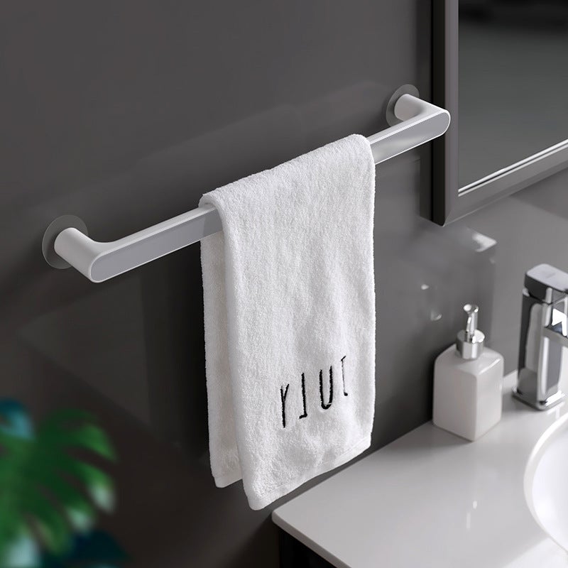 Towel Rack Punch-free Toilet Bathroom Suction Cup Hanger Bath Towel Shelf Nordic Simple Creative Single Rod Storage Rod(Gray-Long) - Image 1