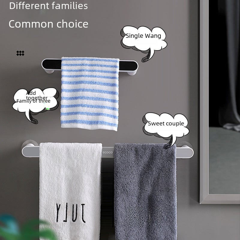 Towel Rack Punch-free Toilet Bathroom Suction Cup Hanger Bath Towel Shelf Nordic Simple Creative Single Rod Storage Rod(Gray-Long) - Image 4