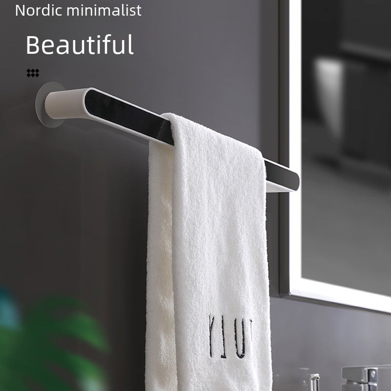 Towel Rack Punch-free Toilet Bathroom Suction Cup Hanger Bath Towel Shelf Nordic Simple Creative Single Rod Storage Rod(Gray-Long) - Image 3