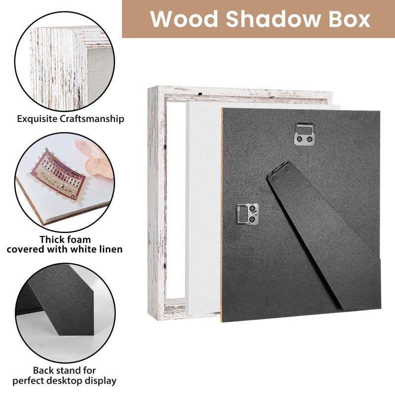Califortree 8x10 Shadow Box Frome مع الظهر الظهر الناعم - دبابيس الدفع المعدنية شملت علبة مربع الظل للذاكرة لجوائز Bouquet صور الزفاف والمزيد من ريفي أبيض - Image 3