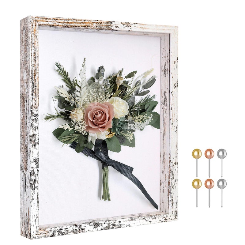 Califortree 8x10 Shadow Box Frome مع الظهر الظهر الناعم - دبابيس الدفع المعدنية شملت علبة مربع الظل للذاكرة لجوائز Bouquet صور الزفاف والمزيد من ريفي أبيض - Image 1
