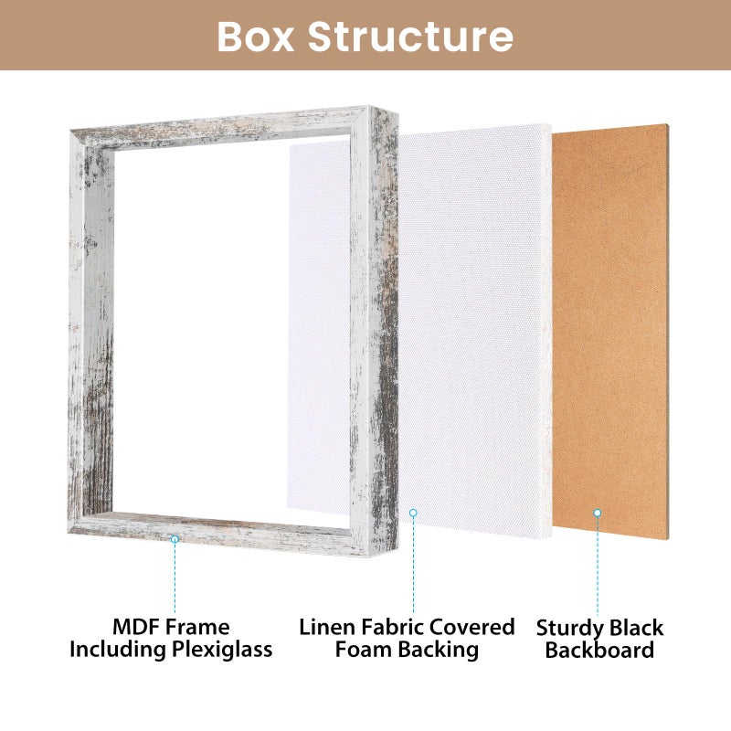 Califortree 8x10 Shadow Box Frome مع الظهر الظهر الناعم - دبابيس الدفع المعدنية شملت علبة مربع الظل للذاكرة لجوائز Bouquet صور الزفاف والمزيد من ريفي أبيض - Image 5