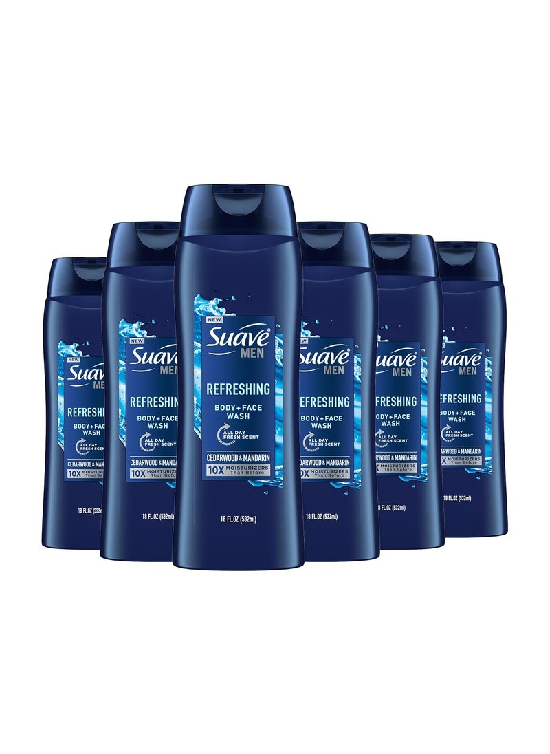 Suave Suave Men Moisturizing Body  Face Wash With Cedarwood and Mandarin Scent No Parabens No Phtahaltes 18 Oz Pack of 6 