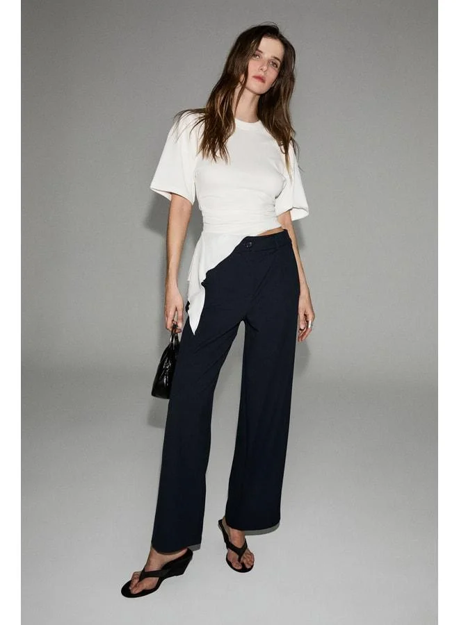 GRIMELANGE PRETTE Women's Soft-Texture Wide-Leg Knitted Navy Pants.