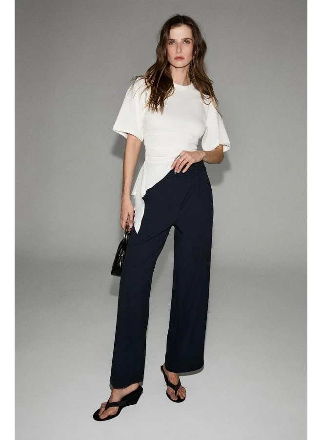 GRIMELANGE PRETTE Women's Soft-Texture Wide-Leg Knitted Navy Pants.