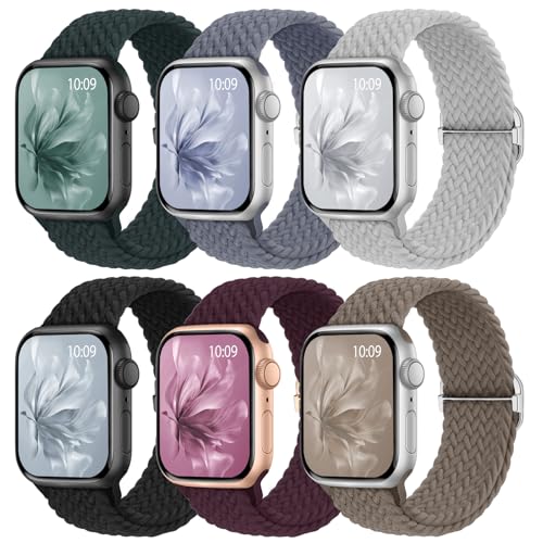Knossen 6 Pack Braided Stretchy Bands Compatible with Apple Watch Band 38mm 40mm 41mm 42mm 44mm 45mm 46mm 49mm Women Men Adjustable Nylon Solo Loop Elastic Straps for iWatch Series 11 10 9 8 7 6 5 4 SE Ultra - Image 1