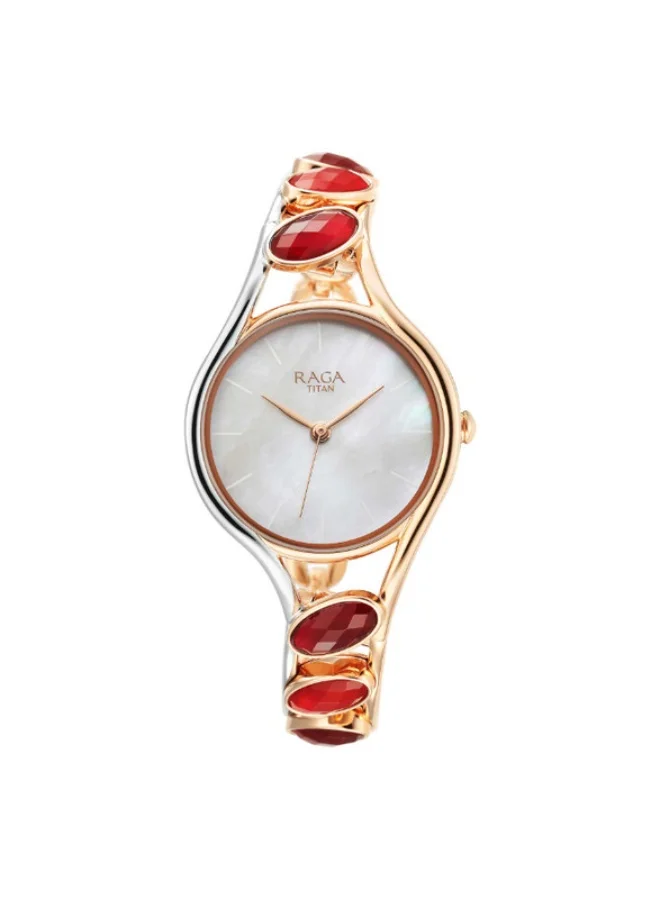 TITAN Titan Raga New You Quartz Analog Mother Of Pearl Dial Garnet stone bi-metal Strap Watch for Women 95190km01
