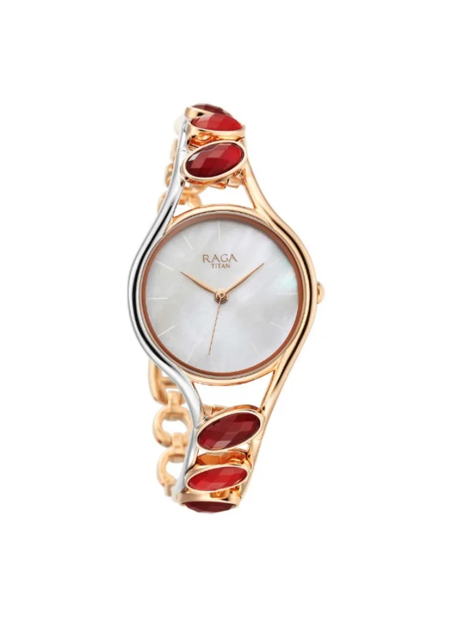 TITAN Titan Raga New You Quartz Analog Mother Of Pearl Dial Garnet stone bi-metal Strap Watch for Women 95190km01