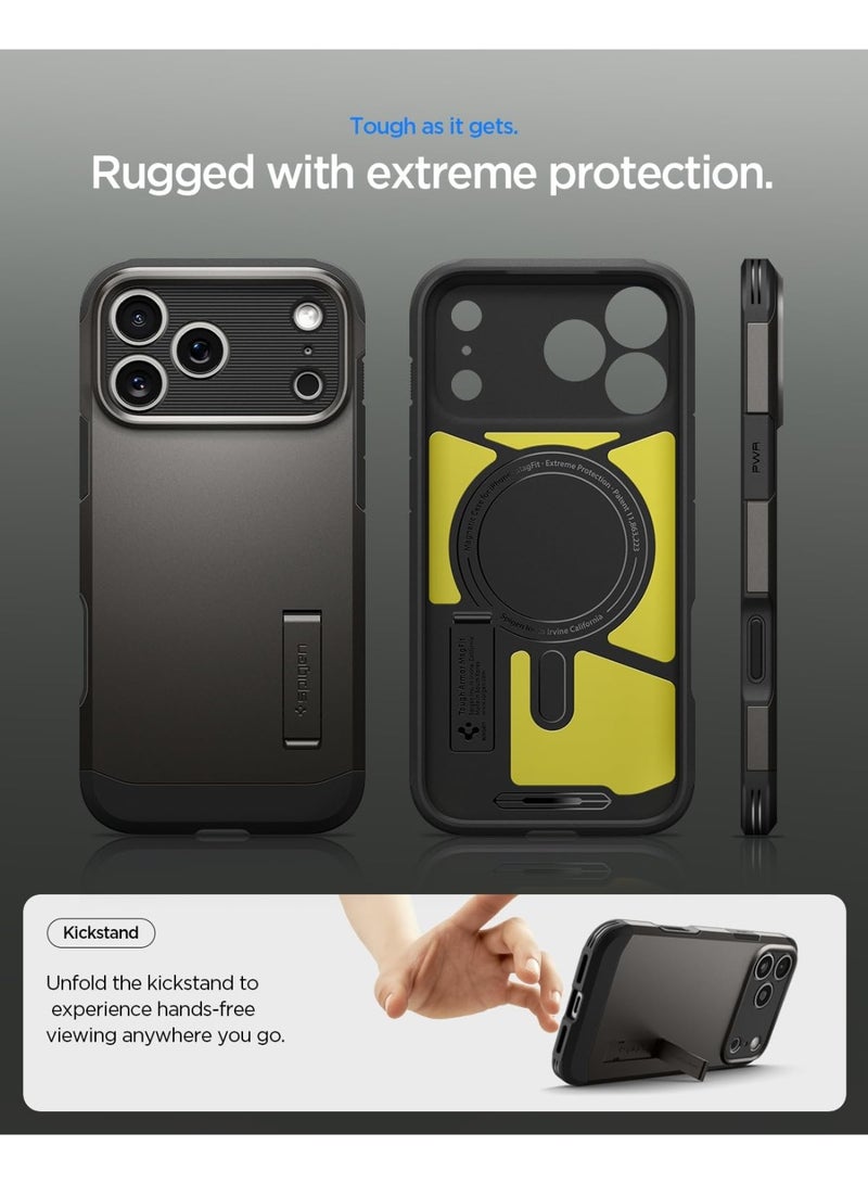 Spigen Tough Armor T MagFit for iPhone 17 Pro Max Case MagSafe Cover with [Capacitive Camera Control Button] and Kickstand - Gunmetal - Image 4