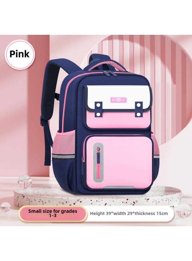 2023 Primary School Student Schoolbag Grade 1-6 British Backpack Boys And Girls Lightweight Bag Printed LOGO-Color:Small Size Pink - Image 1