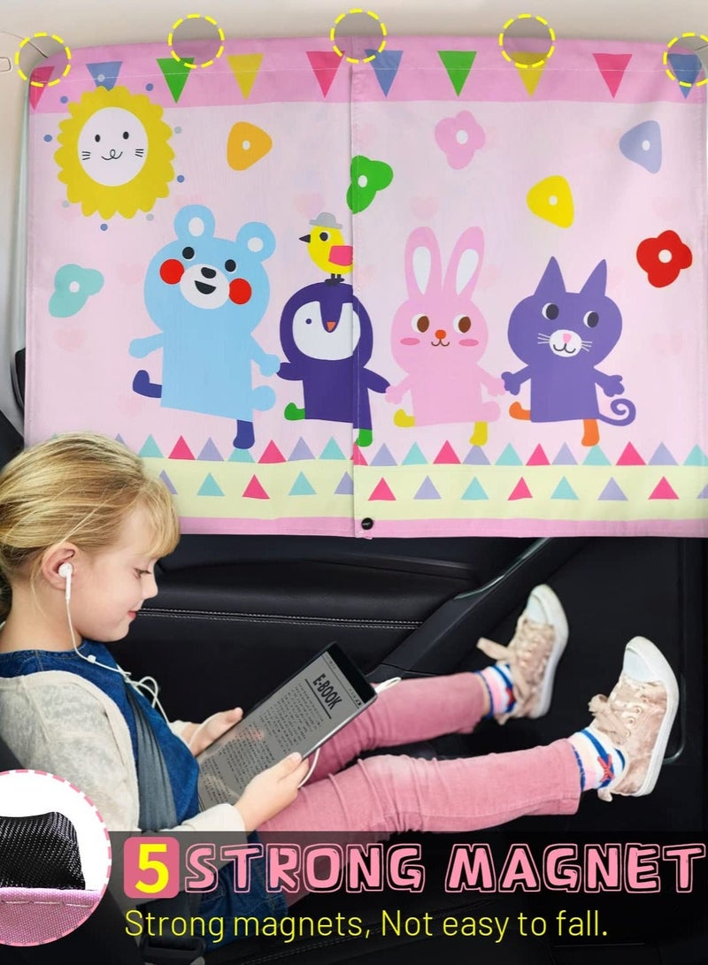 Car Window Shade for Baby, Cute Pink-Animals Design, Full Shade and Half Shade Options - Heat/UV Protection Car Window Curtain - Image 2